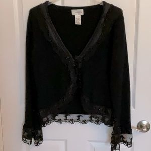 Beautiful lambs wool and angora sweater with delicate intricate lace.